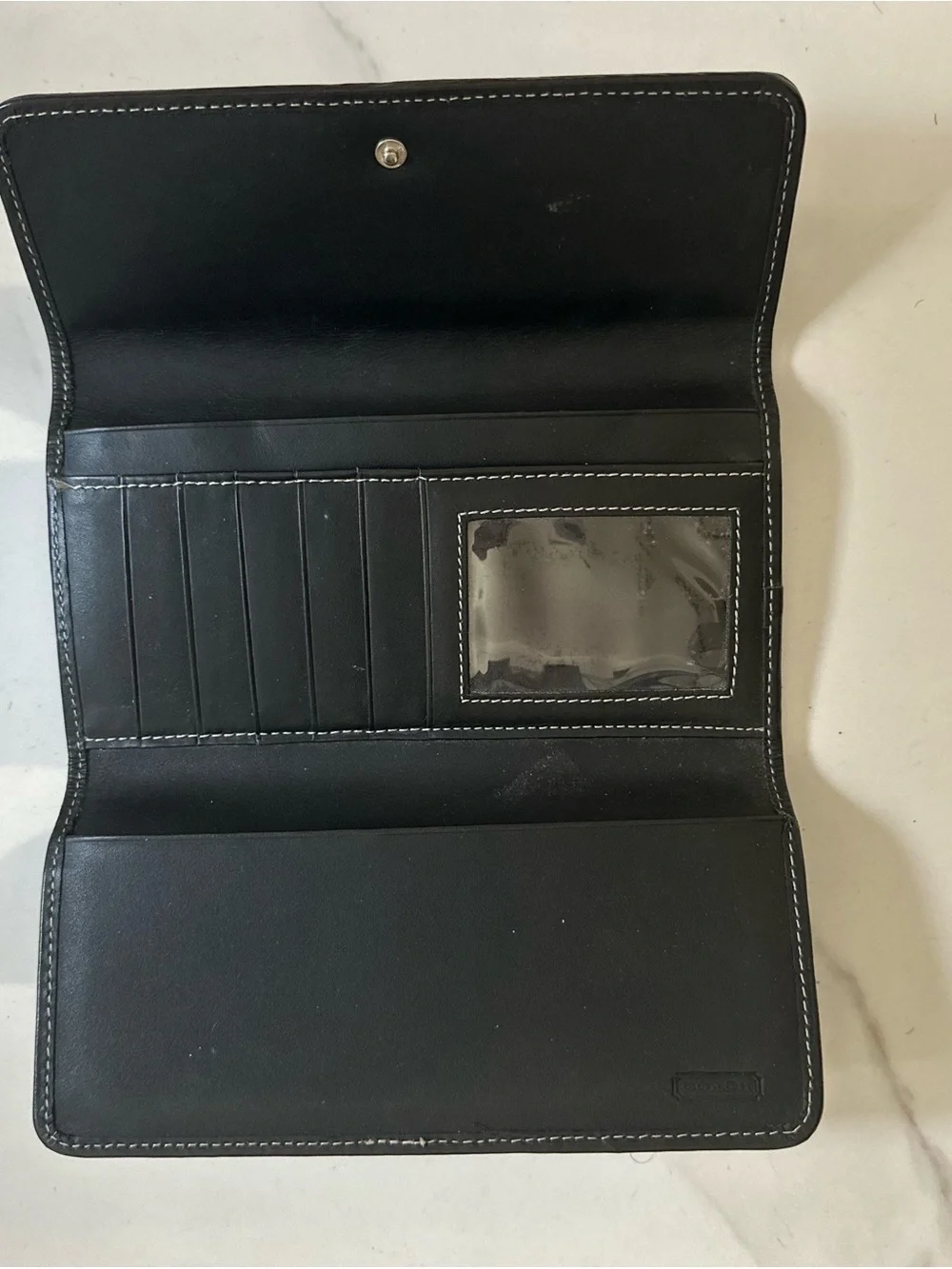 Coach Black Signature Continental Wallet with Contrast Stitching